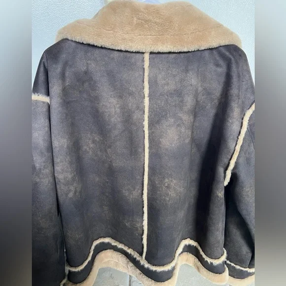 🌟NWT🌟NVLT Shearling Biker Jacket Brown - Picture 7 of 9